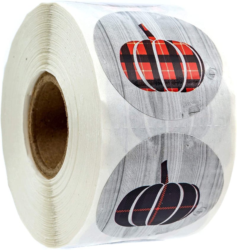 SBlabels Pumpkin Harvest Stickers / 6 Alternating Plaid Pumpkin Fall Designs / 500 Halloween Stickers / 1.5" Autumn Labels/Thanksgiving Flannel Pumpkins - Image 1